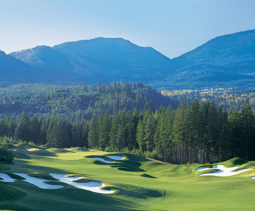 Suncadia golf course surrounded by evergreen forest
